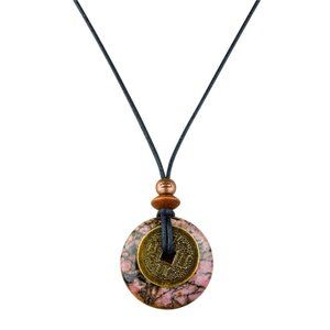 Rhodonite and Lucky Coin Necklace Handmade